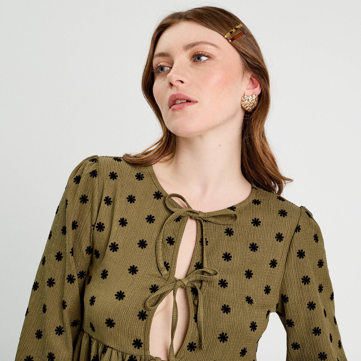 Blouse avec noeuds beige femme