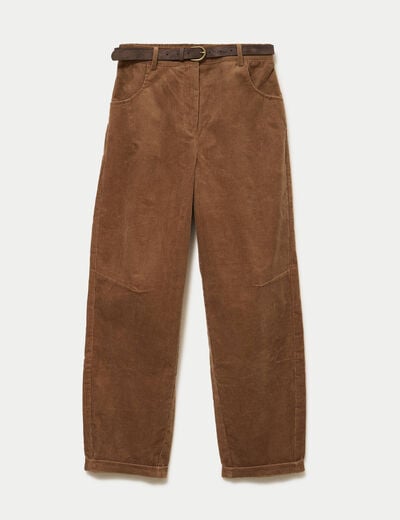 Pantalon barrel ceinture amovible taupe femme
