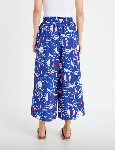 Pantalon large 3/4 taille standard bleu marine femme
