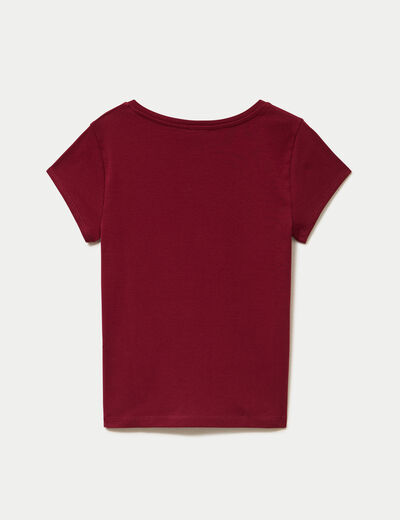 T-shirt ajust&eacute; col v manches courtes rouge femme