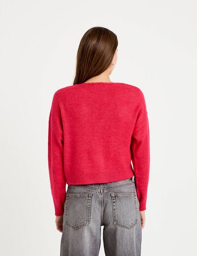 Gilet col v manches longues rouge femme