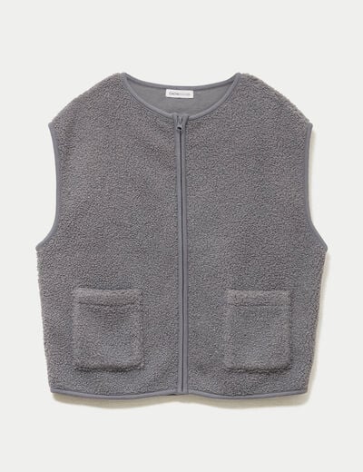 Gilet sans manches bouclette gris femme