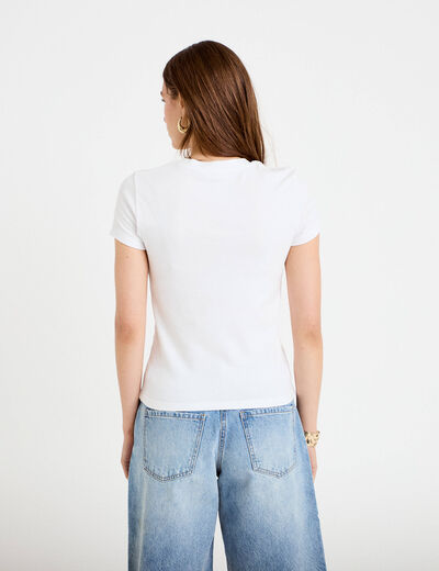 Top ajust&eacute; col rond manches courtes blanc femme