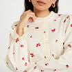 Chemise droite broderie manches longues ecru femme