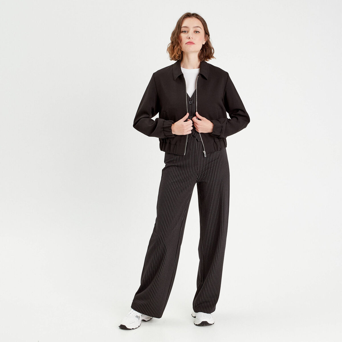 Pantalon large taille haute noir femme