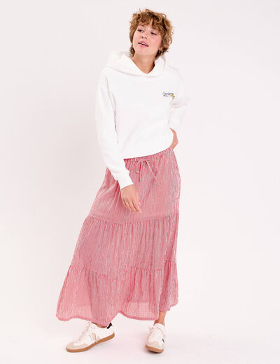 Jupe longue trap&egrave;ze rouge vif femme