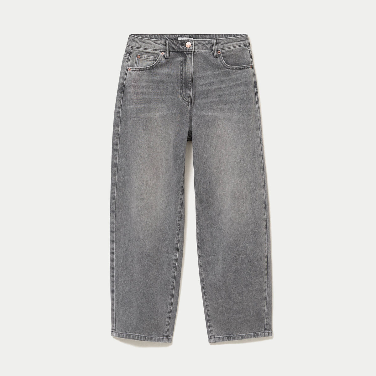 Jean barrel cropped taille standard denim gris femme