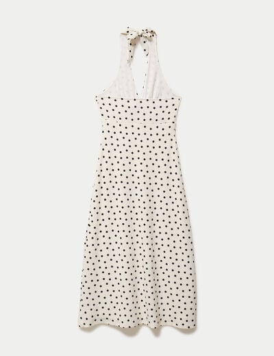 Robe &eacute;vas&eacute;e 3/4 sans manches col v beige clair femme