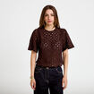 T-shirt macram&eacute; col rond marron fonc&eacute; femme