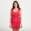 Top pliss&eacute; col carr&eacute; fines bretelles rose framboise femme