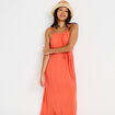 Robe longue &eacute;vas&eacute;e sans manches rouge corail femme