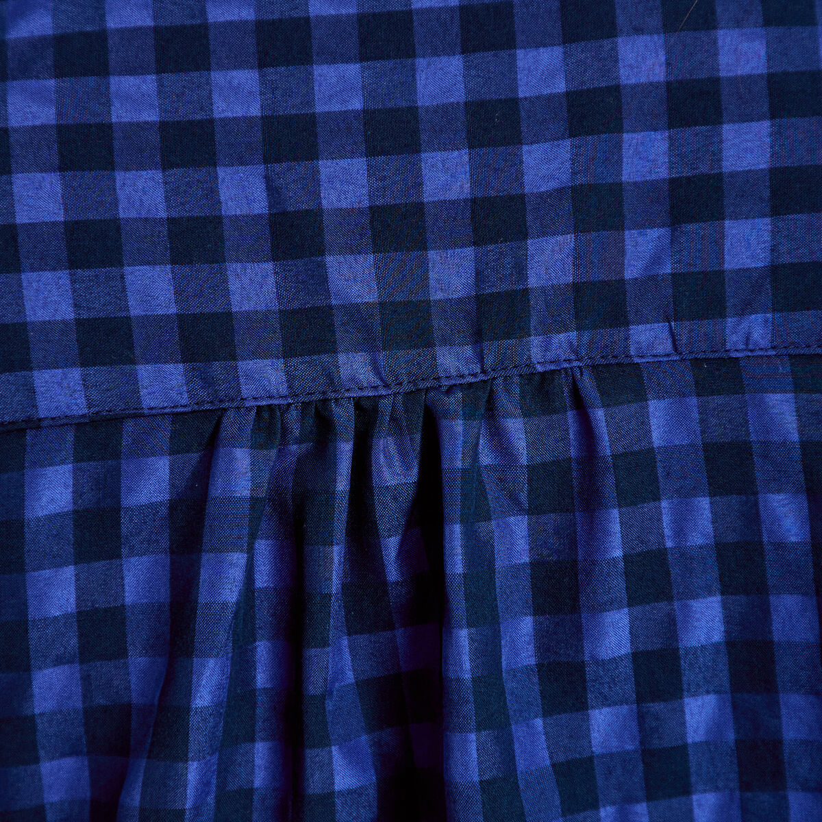 Chemise droite vichy col claudine bleu electrique femme