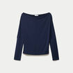 T-shirt col bateau manches longues bleu marine femme