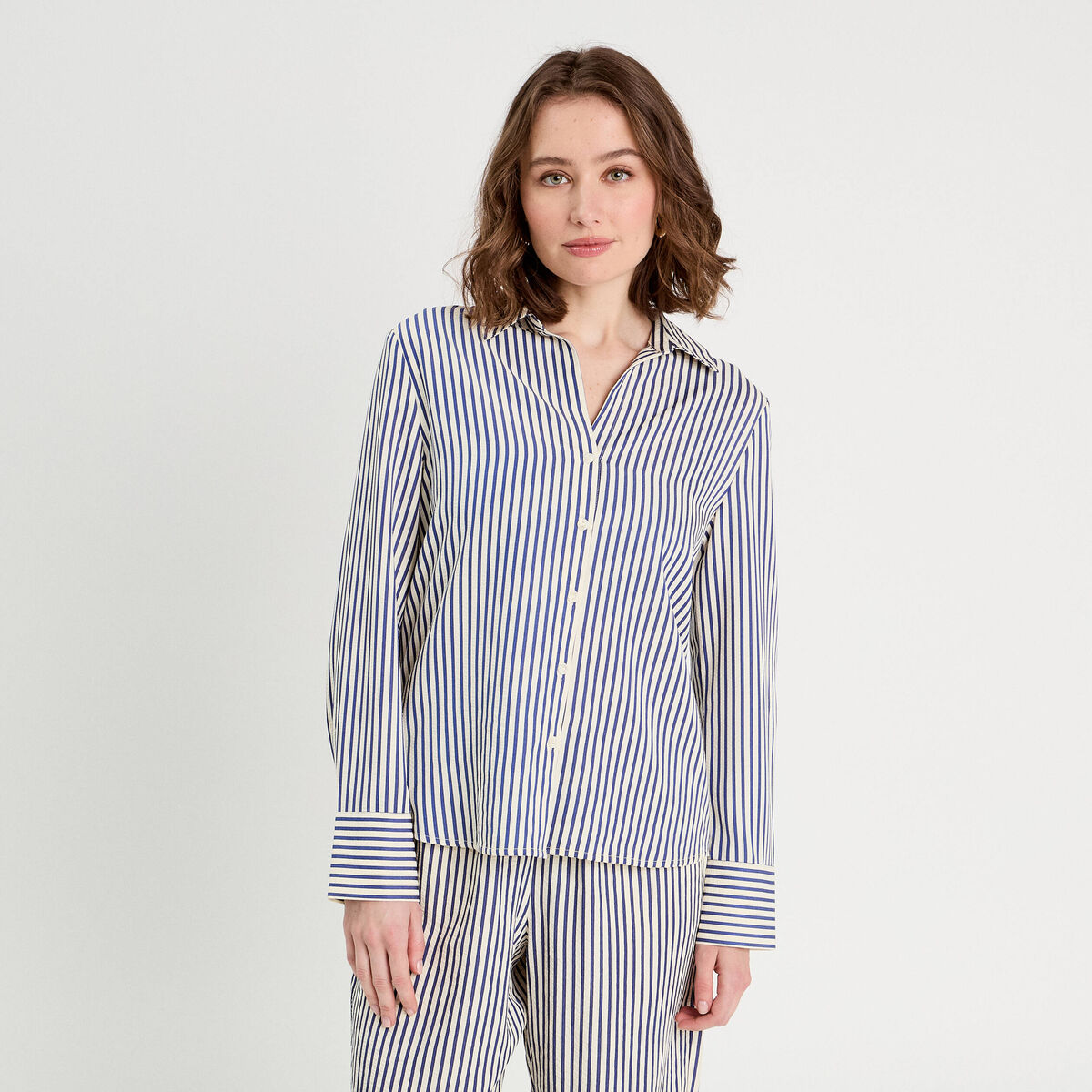 Chemise manches longues bleu marine femme