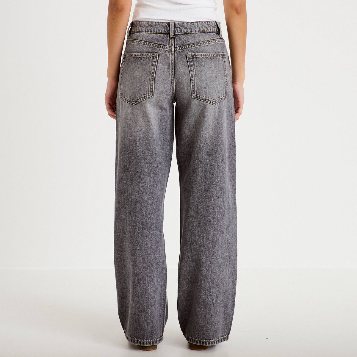 Jean wide leg taille basse denim gris femme