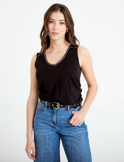 D&eacute;bardeur col v noir femme