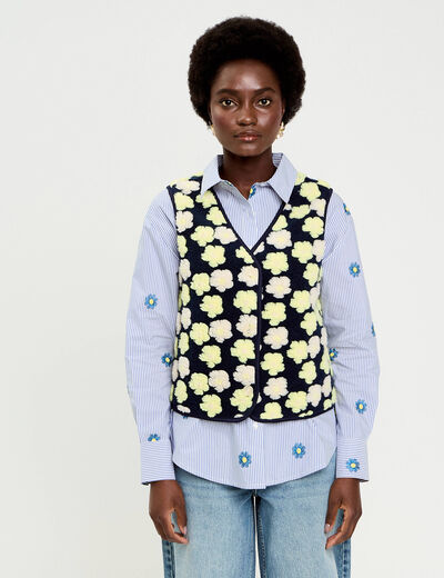 Gilet sans manches &agrave; motif effet polaire bleu marine femme