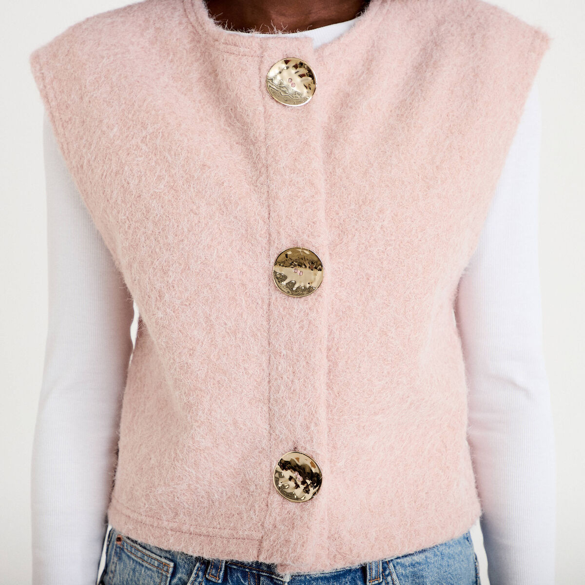 Gilet sans manches effet polaire rose clair femme