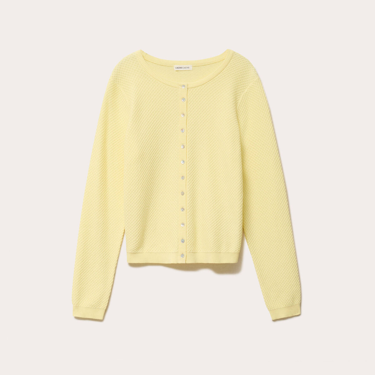 Gilet ajour&eacute; manches longues jaune clair femme