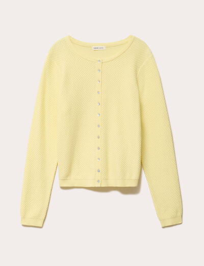 Gilet ajour&eacute; manches longues jaune clair femme