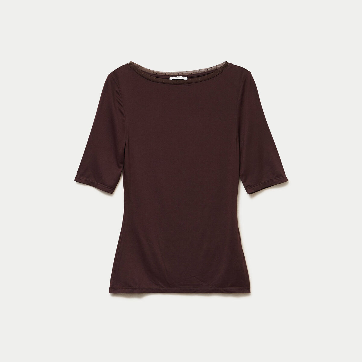 T-shirt ajust&eacute; manches courtes marron fonc&eacute; femme