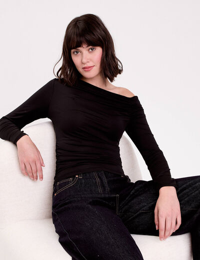 T-shirt ajust&eacute; manches longues noir femme