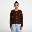 Gilet ajour&eacute; manches longues dentelle marron fonc&eacute; femme