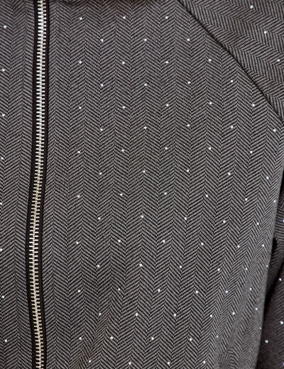 Veste effet boule col montant tweed noir femme