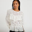 Blouse en dentelle manches longues ecru femme