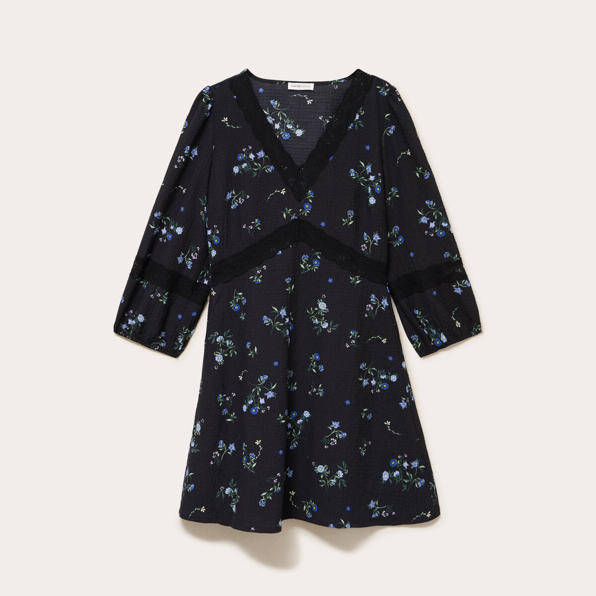 Robe &eacute;vas&eacute;e col v manches longues noir femme