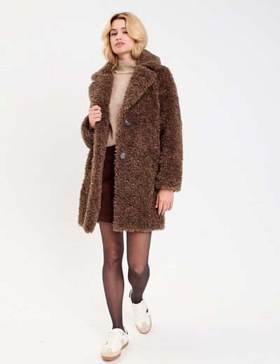 Manteau fausse fourrure marron femme