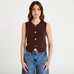 Gilet sans manches cropped marron fonc&eacute; femme