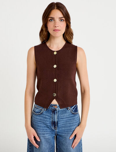 Gilet sans manches cropped marron fonc&eacute; femme