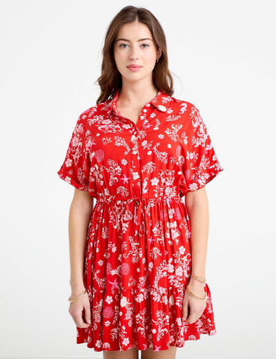 Robe courte &eacute;vas&eacute;e col chemise rouge femme