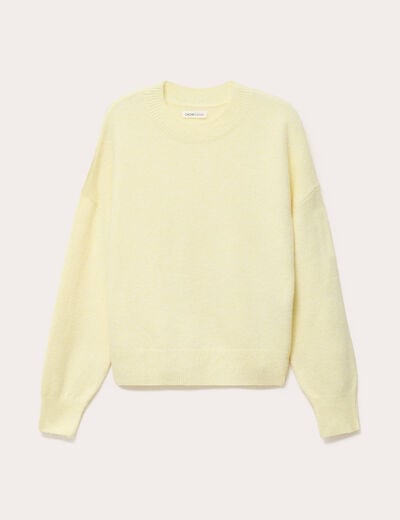 Pull col rond jaune clair femme