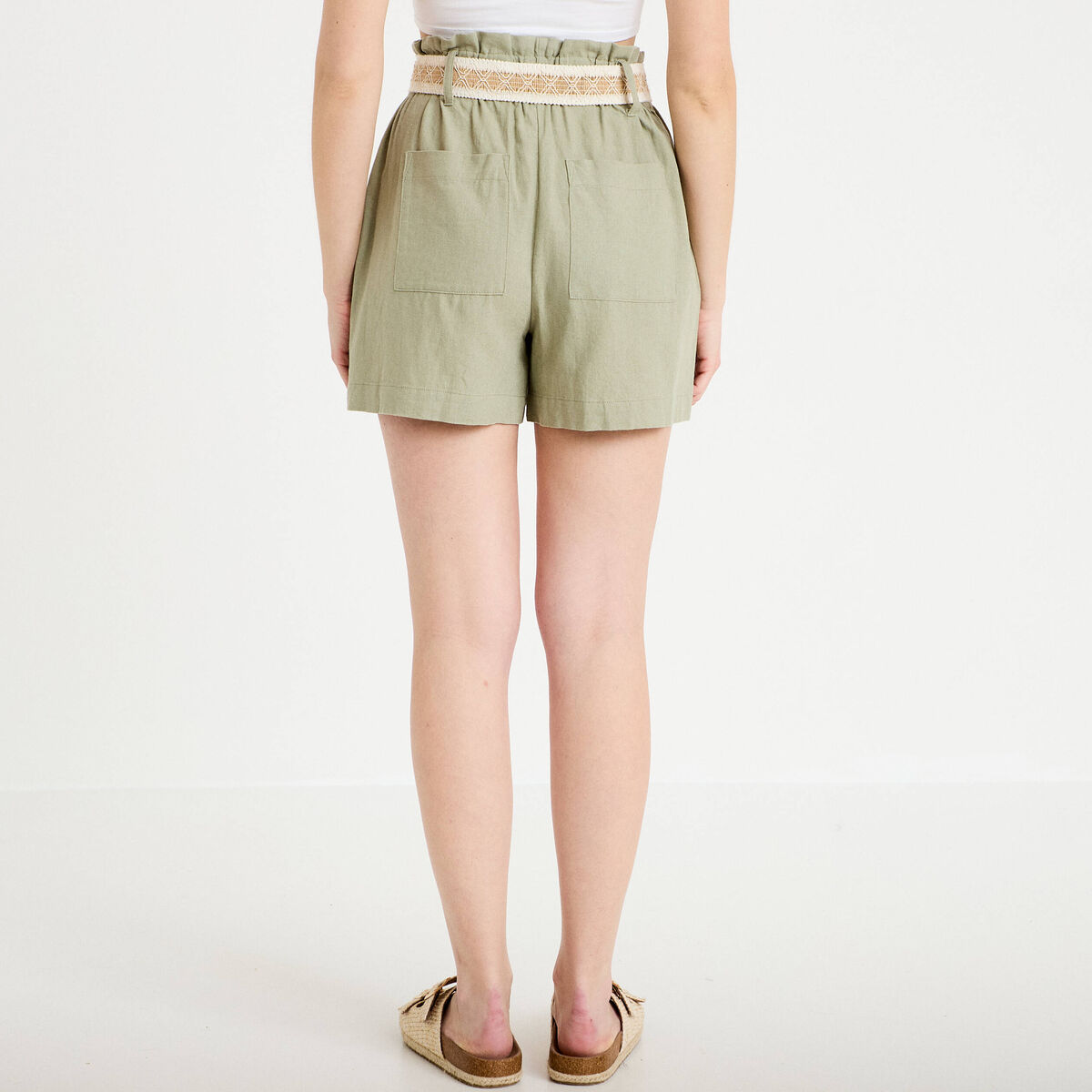 Short flare avec ceinture amovible vert kaki femme