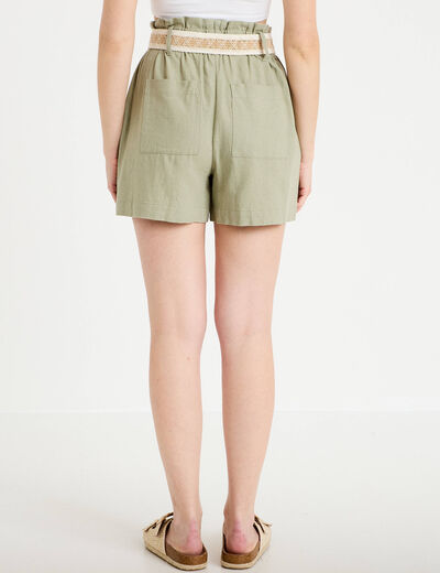 Short flare avec ceinture amovible vert kaki femme