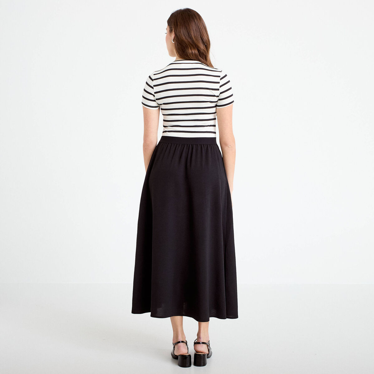 Robe longue &eacute;vas&eacute;e bi-mati&egrave;re noir femme
