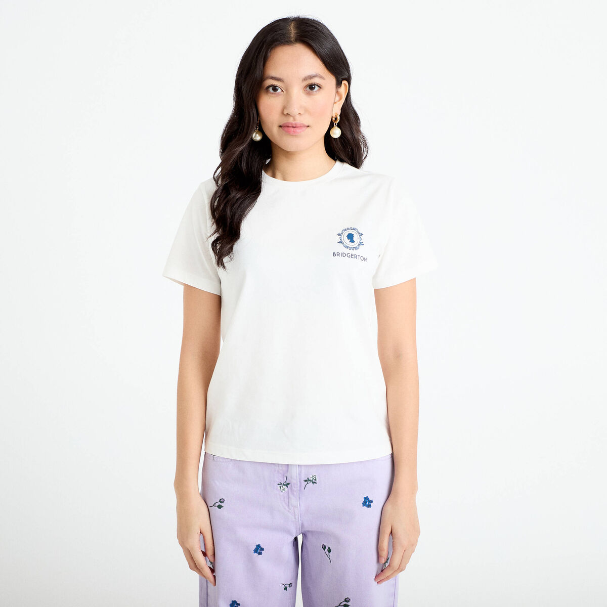 T-shirt imprim&eacute; fleurs Bridgerton ecru femme