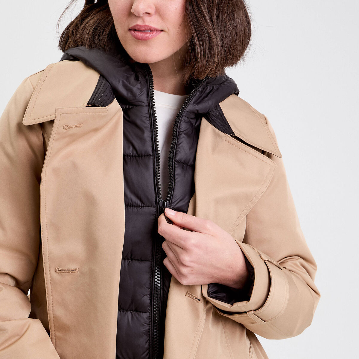 Trench ceintur&eacute; avec capuche camel femme