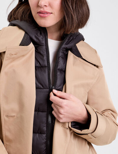 Trench ceintur&eacute; avec capuche camel femme