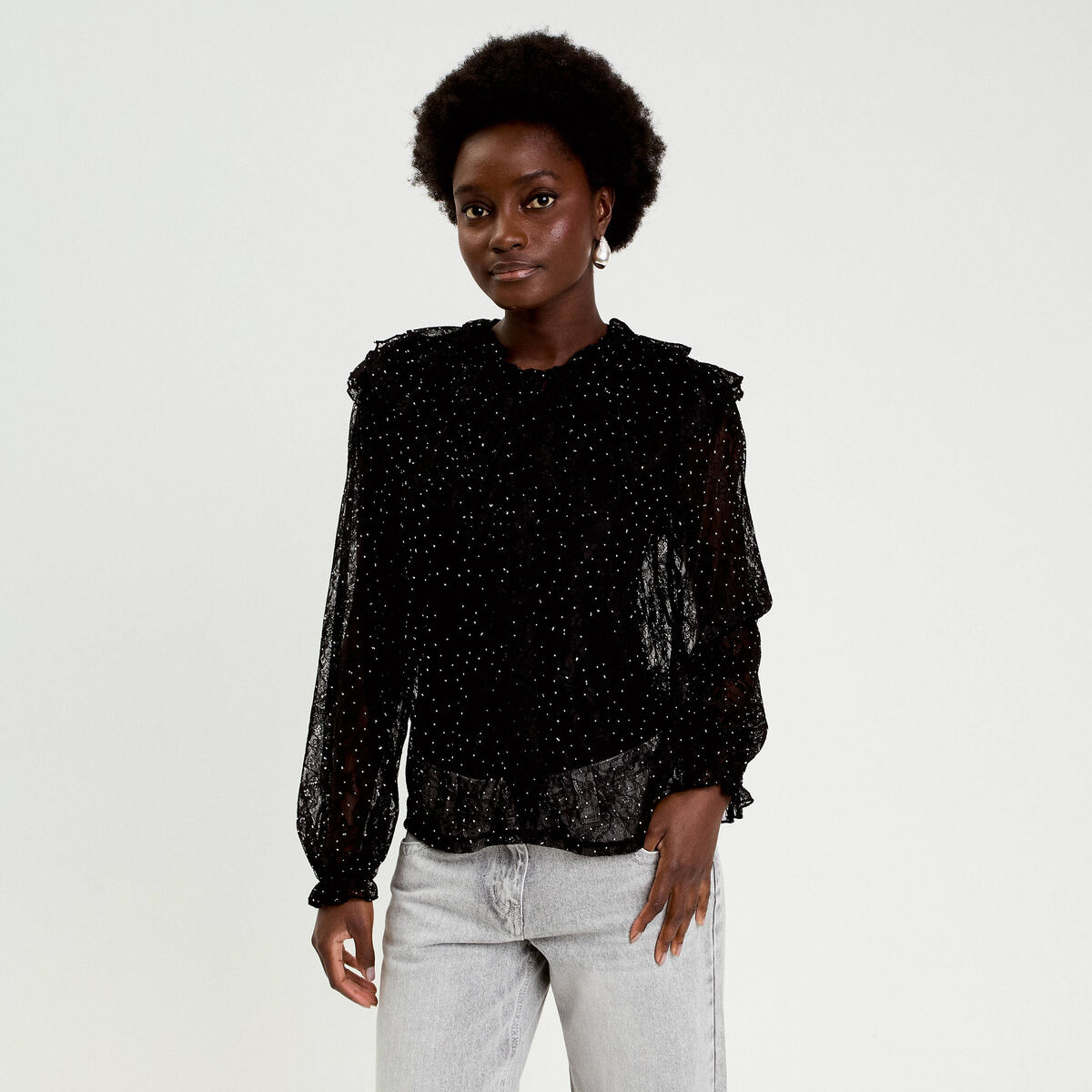 Blouse dentelle et studs noir femme