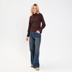 Blouse ajour&eacute;e manches longues marron fonc&eacute; femme