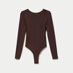 Body cintr&eacute; manches longues bateau marron fonc&eacute; femme