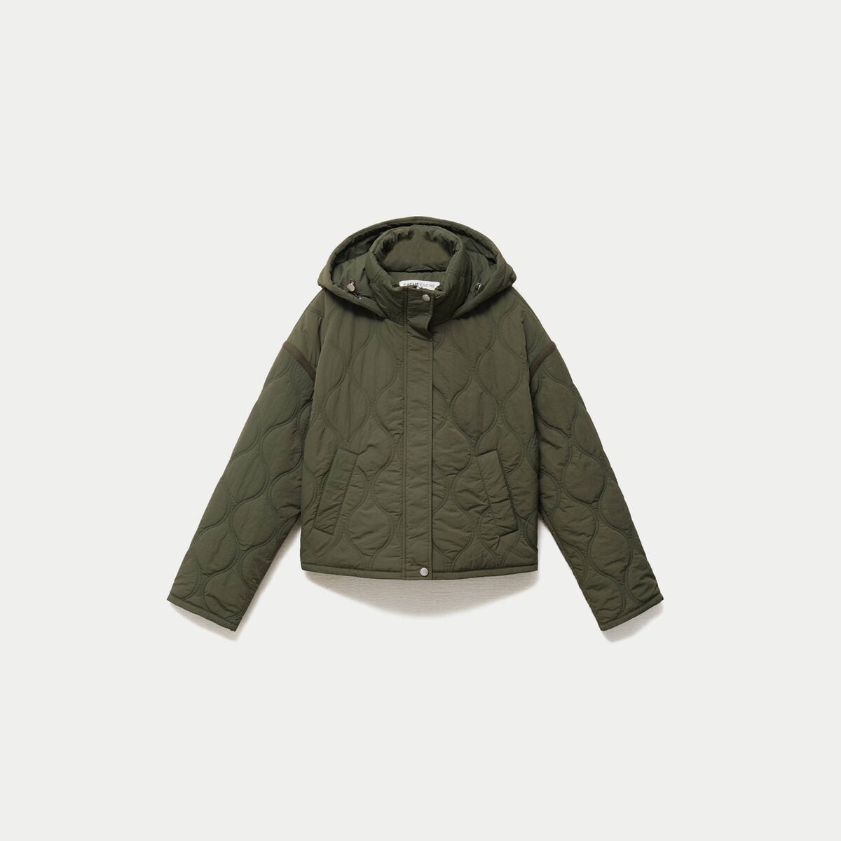 Veste droite &agrave; capuche manches longues vert kaki femme