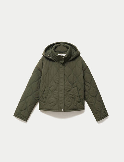 Veste droite &agrave; capuche manches longues vert kaki femme
