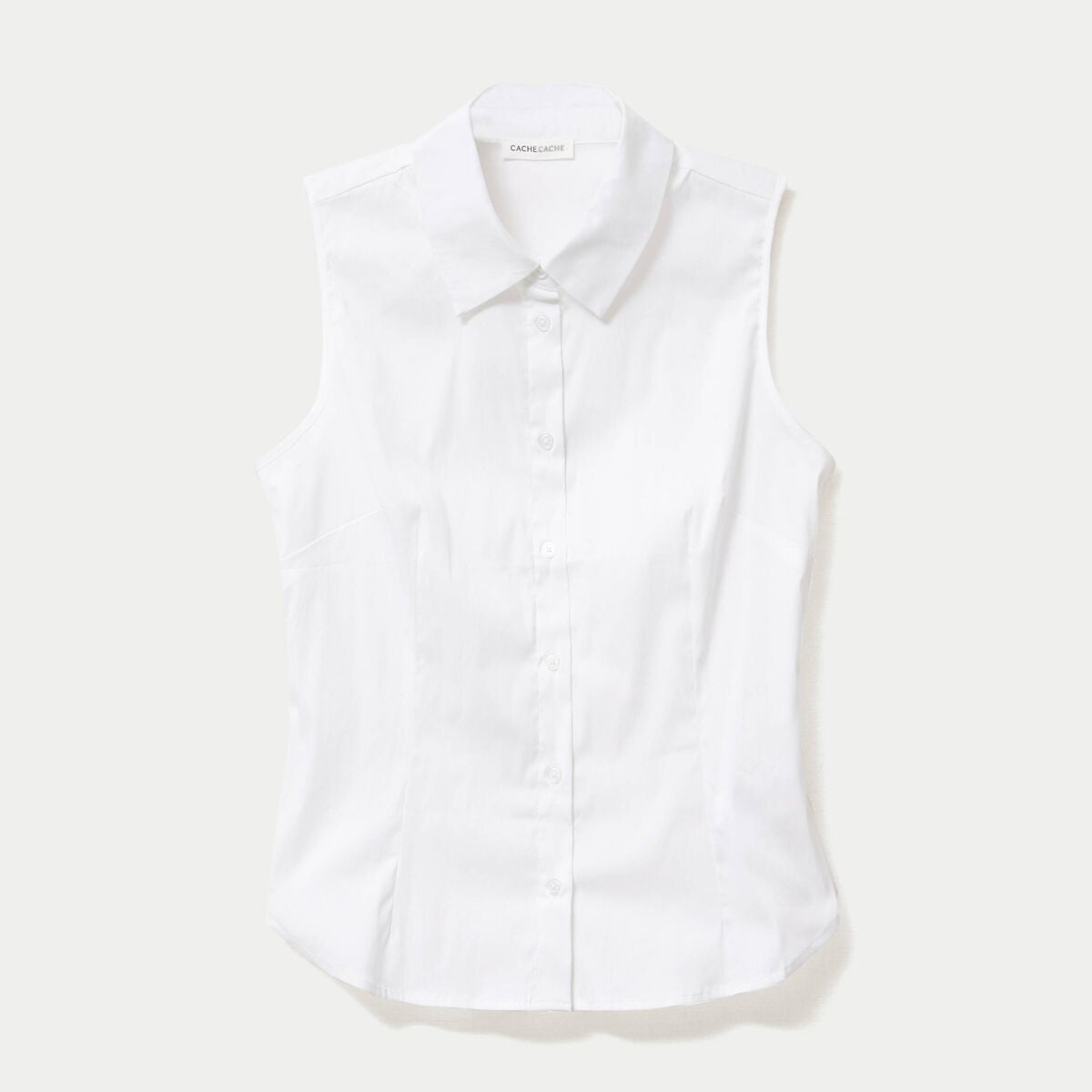 Chemise cintr&eacute;e sans manches ecru femme