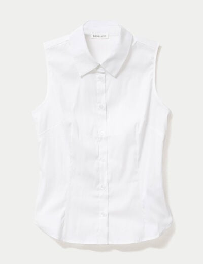 Chemise cintr&eacute;e sans manches ecru femme