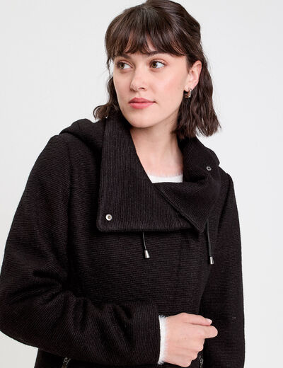 Manteau cintr&eacute; asym&eacute;trique noir femme