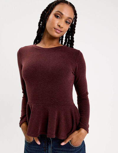 Pull ajust&eacute; court manches longues bordeaux femme